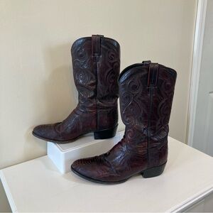 Dan Post Ostrich Leg Cowboy Western Boots Mens Sz 12 EW Black Cherry DP 26629
